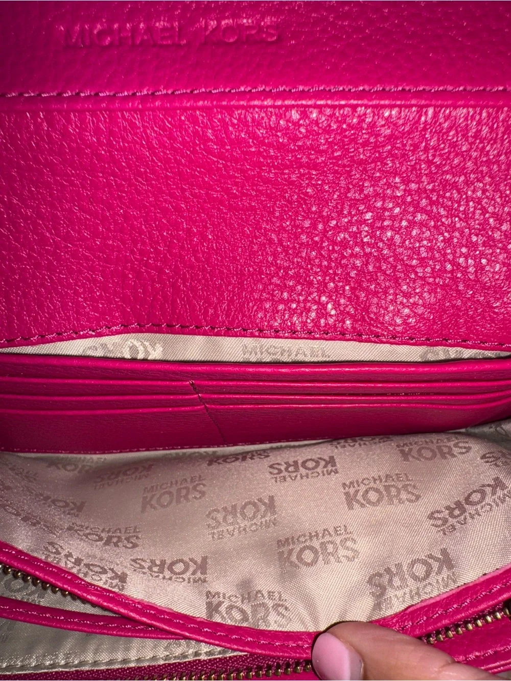 Michael Kors Fuchsia Leather Flap Wallet with Gold Plaque
